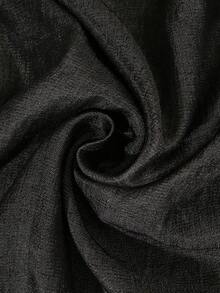 SHEIN LUNE 纯色双排扣卷袖弧形下摆长款连衣裙女装 - 黑色 - 查看 6
