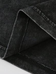 Manfinity ZONE917 T-shirt à manches courtes, col tombant, style vintage délavé blanc, motif graphique noir sexy de vampire d'Halloween, style de rue oversize pour hommes. Convient aux rappeurs et aux sorties. - Noir - Voir 7