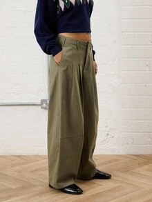 COUREZ Low Rise Baggy Balloon Trousers With Front Pleat Detail /Y2K Going Out Outfits Fall Women Clothes Winter Clothes For Women Gothic Club Outfits Women Sexy - Army Green - View 5