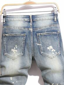 Manfinity Roughcore Men's Letter Print Pocket Distressed Casual Jeans Graphic Jeans Men Men Patched Jeans Men Distressed Jeans Drip Jeans