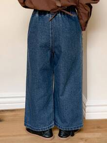 DAZY 年轻女孩休闲日常水洗阔腿牛仔裤 - 藍色 - 查看 5