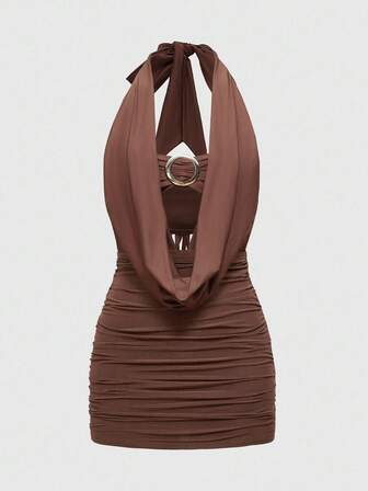 J-Fashion Women's Y2K Party Deep V Vintage Plunging Neckline Backless Streetwear Bodycon Mini Dress (With Camisole Included)