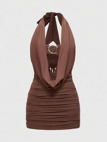 J-Fashion Vestido mini ajustado de mujer con escote en V profundo y espalda descubierta, estilo vintage y streetwear para fiestas (incluye camiseta interior)