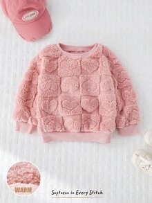 Cozy Pixies 少女羊毛纹理毛绒厚圆领长袖套头连帽衫，秋冬季百搭舒适