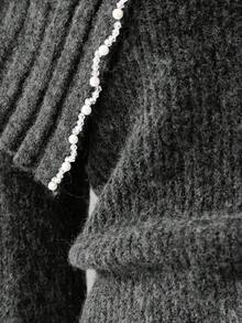 Sweetra 女士优雅时尚圣诞单肩新年翻领喇叭长袖镶钻针织套头衫加大码毛衣，露肩上衣，Y2K风格外出毛衣，春秋冬季 - 深灰色 - 查看 4