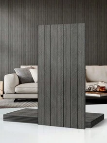 SHEIN 6片装 11.8英寸 x 23.6英寸 3D木纹格栅墙板，可弯曲可裁剪，防水，即撕即贴，自粘可移除仿木纹墙面装饰，适用于室内家居、卧室、客厅（棕色和灰色）墙纸墙贴房间装饰墙贴 - 彩色 - 查看 4