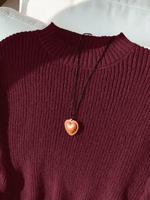 Comfortcana Brown Knit Cuff Tie Loose Pullover Sweater, Autumn/Winter New Arrival Fall Sweater Bow Sleeve Sweater Maroon Sweater Women Sweater Bow Sweater Sweater Tops,Red Top - Burgundy - View 3