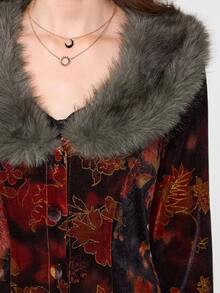 ROMWE EDITION Vintage Floral Print Plush Patchwork Cardigan Jacket For Women, Halloween - Multicolor - View 2