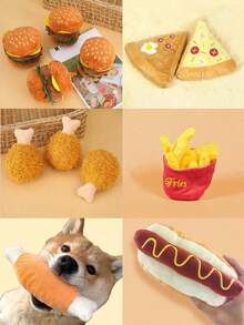 Plush Squeaky Dog Toys, Durable Chew Toys For Dogs Teeth Cleaning, Hamburger, Fried Chicken, Fries, Pizza Shaped Pet Toys For Dog Play And Stress Relief - Multicolor - View 5