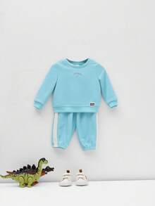 SUMWON Bộ đồ thể thao hai mảnh Baby California Unlimited Adventure Sweater Jogger thoải mái, giản dị, thu đông, xuân - Màu xanh lam - Xem 2