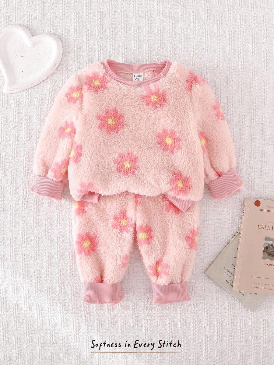 Cozy Pixies 女婴花卉毛绒上衣和裤子睡衣套装 - 彩色 - 查看 1