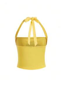 FRIENDS X SHEIN Women's Summer Yellow Rachel Monica Best Friend Portrait And Letter Star Pattern Strap Bow Crop Halter Top Vintage Women Tank Tops - Yellow - View 2