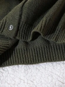 SHEIN 少女可爱荷叶边刺绣撞色针织开衫 - 軍綠色 - 查看 8