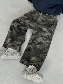 DAZY Jeans mimetici a gamba dritta con vestibilità ampia per bambini piccoli, pantaloni casual per l'autunno