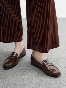CUCCOO BIZCHIC Mocasines de mujer de punta redonda, color café, clásicos, simples y cómodos. Versátiles para ir al trabajo, la oficina y el uso diario. - Café integral - Ver 5
