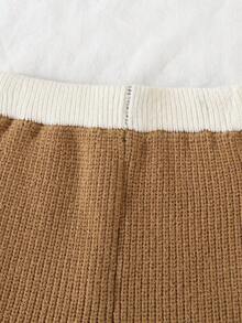 SHEIN Vintaside Kids 2 件套女婴优雅纯色针织毛衣和阔腿裤套装，适合秋冬季，时尚百搭，适合日常穿着、外出和旅行 - 棕色 - 查看 3
