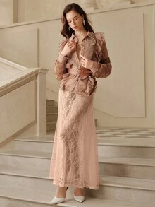 SHEIN Unity 女士水钻装饰衬衫，时尚宽松修身上衣，适合秋季、秋季、冬季、外出、派对、优雅、正式、别致、新年、圣诞节、工作、毕业 - 咖啡棕 - 查看 5