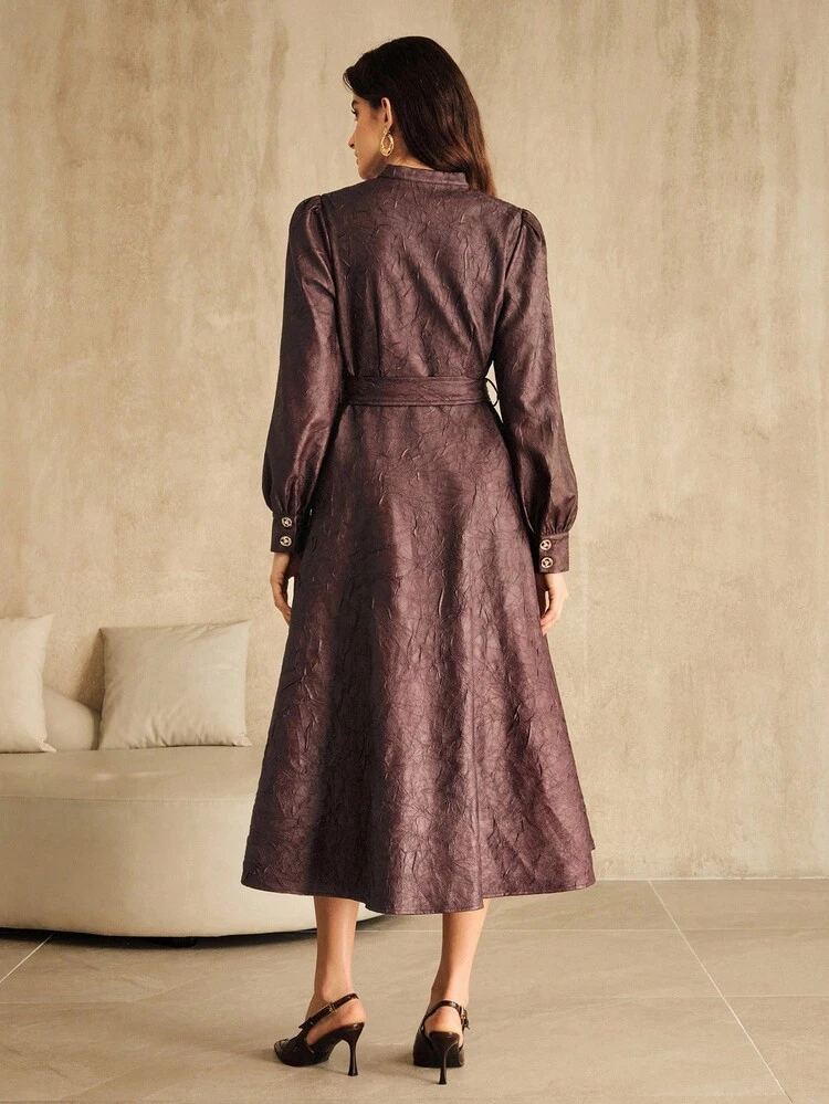 Elegant V-Neck Long Sleeve Dress For Women, Waist Cinched, Suitable For Spring/Summer, Fall/Winter, Christmas, New Year, Party, Elegant, Luxury, Formal, Chic