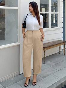 Dazy Plus Quần Harem rộng rãi 3/4 cạp chun co giãn cỡ lớn, phù hợp cho mọi mùa thu - Lạc đà - Xem 3