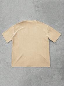 Manfinity Roghcode Manfinity Streetrush Men Street-Rush Loose Letter Embossed Drop Shoulder T-Shirt, Boy Friend Gifts, Streetwear , Oversized Hip-Hop Street,Fall - Brown - View 2