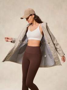 OutZeal 女士长袖夹克，适合露营、徒步旅行，防水，带帽，长款，抽绳腰带，带拉链口袋