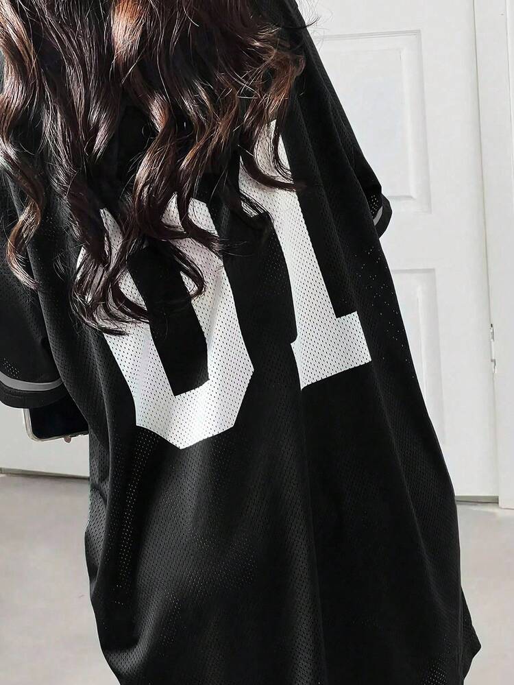 SHEIN EZwear Sport Number Graphics Football Jersey T-Shirt Dress | SHEIN USA