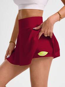 SHEIN Core Rhythm Váy nữ có túi, thích hợp cho cầu lông, quần vợt, yoga, thể dục, chạy bộ, marathon. Váy quần vợt màu đỏ, váy thể thao nữ, váy ngắn tập gym, quần vợt, váy khiêu vũ, bộ đồ tập luyện. - Màu Đỏ Sâu - Xem 3