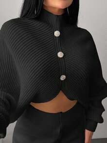 EURMUSE 2 Pieces Ribbed Knit Lounge Set Featuring Asymmetrical Sweater With Decorative Bow Accents And Matching High-Waisted Pants - Black - View 6