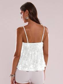 SHEIN BAE Áo hai dây sequin thời trang dành cho nữ, mùa hè - trắng - Xem 2