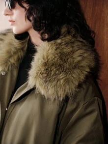Uhlyne Uhlyne Commuting Casual Loose Comfortable Versatile Detachable Fur Collar Mid-Length Padded Coat For Women - Olive Green - View 2