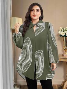 Modelyn Áo sơ mi tay dài dáng rộng, ngắn, đơn giản, thời trang dành cho nữ cỡ lớn - xanh quân đội - Xem 4