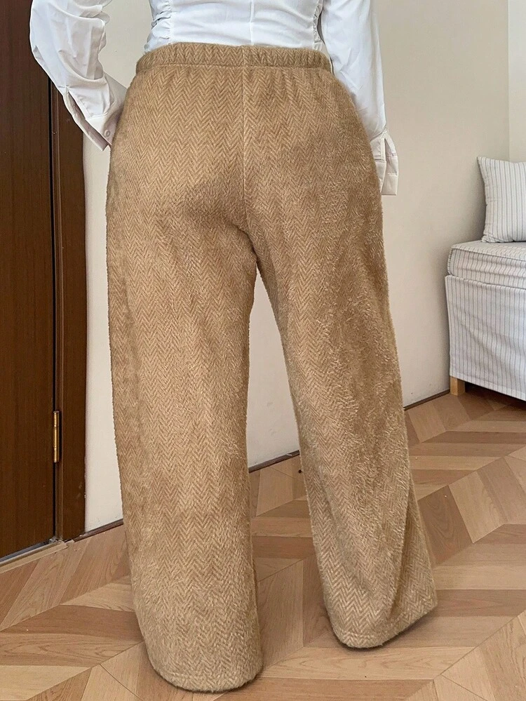 Dazy Plus Elastic Waist Loose Straight Leg Pants, Thermal Lined, Plus Size, Autumn/Winter Thermal Lined