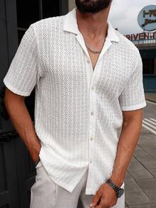 Manfinity CasualCool 男士夏季纯色休闲纹理网眼衬衫，袖 - 白色 - 查看 5