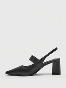 CUCCOO BIZCHIC Square Buckle Fashionable Comfortable Commuter Pointed Toe Chunky High Heel Sandals - Black - View 9