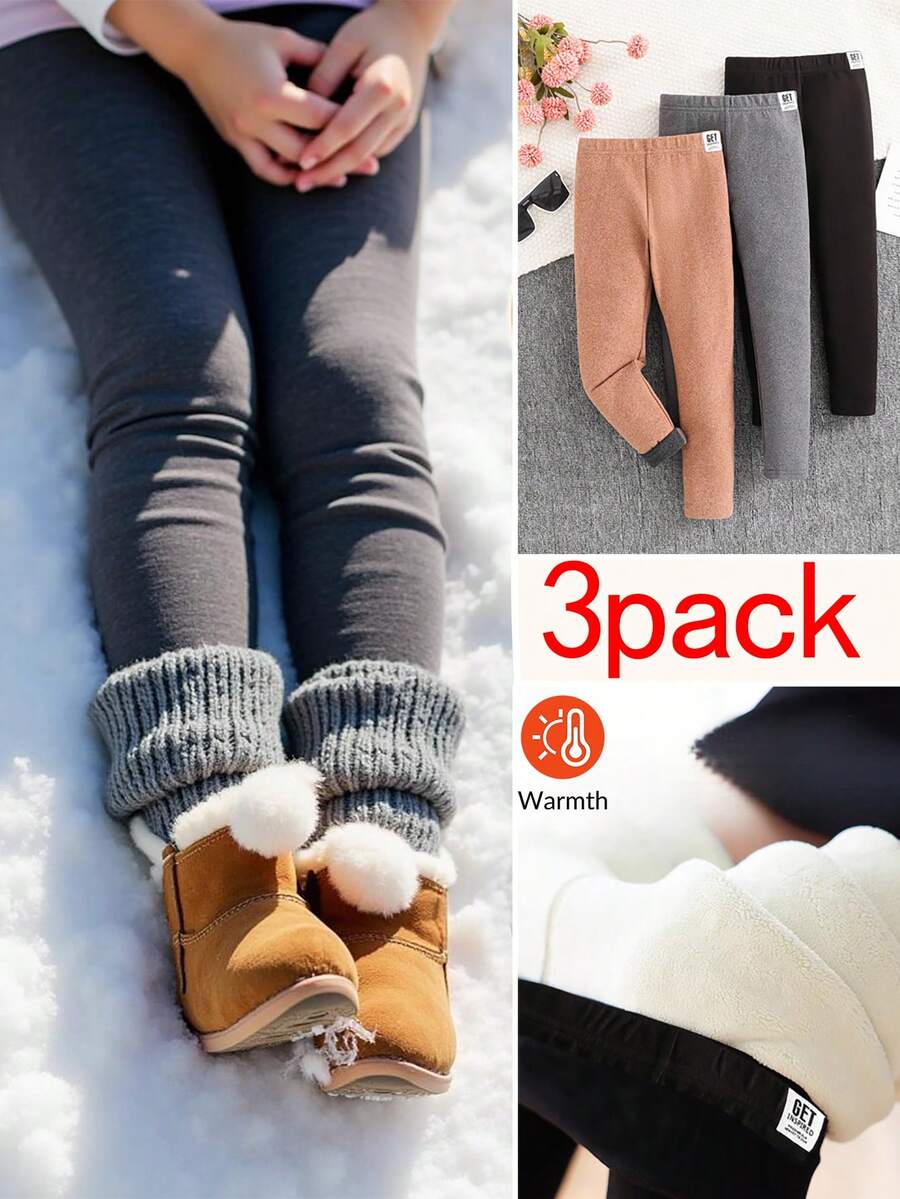 SHEIN Bộ 3 quần legging đan trơn màu cho bé gái - Nhiều màu - Xem 1