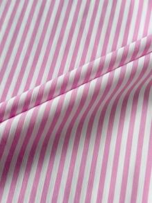 Franclia Classic Striped Long Sleeve Shirt, Delicate Embroidered Pattern, Loose & Comfortable Fit - Pink - View 6