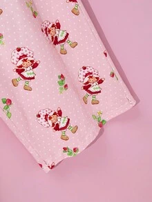 Strawberry Shortcake X SHEIN Women Plus Comfy & Cute Strawberry Letter Print Pink T-Shirt & Pants Pajama Set, Autumn, Fall Winter Clothes - Pink - View 5