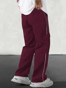Gym Rark Men's Contrast Piping Drawstring Waist Slant Pocket Lightweight Cargo Pants Sweat Pants - Burgundy - View 2