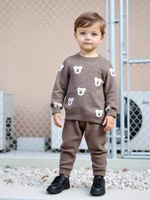 SHEIN Playful Pals Young Boys Bear Jacquard Knit Sweater & Pants Set, Camel Color, Soft & Comfortable, Suitable For Casual, Outdoor, Travel, Holiday, Home, Daycare Wear Fall Winter Winter Christmas Halloween Toddler Cardigan Sweater Autumn Fall Jumpers Sweaters Tops Dress Dresses Christmas Jumper Cozy Pixies Prepcrw Christmas Outfit Halloween  New Born Toddler  Fall Winter Dress Halloween  Romper Stuff Halloween Jumper Jumper Cardigans Shirts White Cardigan Clean Downtown Off The Shoulder Sweater Outfit Sets Pink Sweater Jacket Cute Fall Outfits Outfits Top Maija Christmas Dress  Toddler Fall Dark Purple Skirt Christmas Sweater  Fall Sweaters Unisex White Sweater Vest Skirt Sets
 Boys Autumn Winter Casual Two Piece Set Boy Two Piece Set Boy Clothes Set Winter