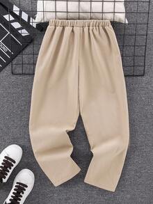 SHEIN Tween Boys' Casual Everyday Comfortable Fleece Lined Straight Leg Solid Color Pants, Suitable For Autumn/Winter Outdoor Fall