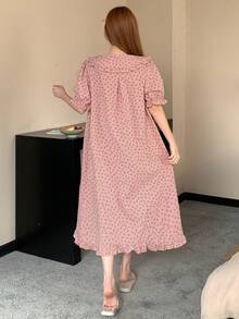 DAZY 女士休闲碎花短款睡裙，夏季睡衣，宽松睡裙 - 粉色 - 查看 2