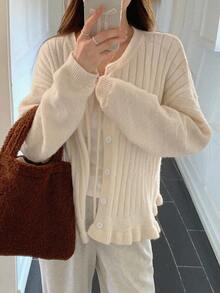 DAZY Women's Korean Style Solid Color Casual Bowknot Cardigan - Apricot - View 6