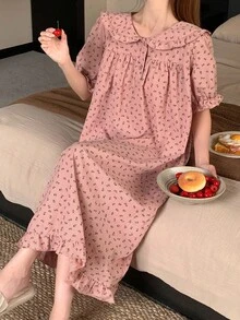 DAZY 女士休闲碎花短款睡裙，夏季睡衣，宽松睡裙 - 粉色 - 查看 3