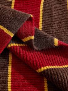 ROMWE MEN Men's Retro Football Prep Inspired Collared Knit Sweater, Streetwear Style, Fall Winter - Red - View 5