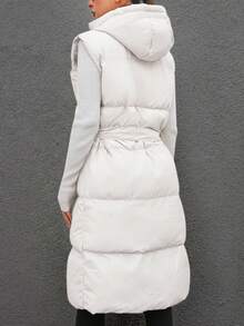 EURMUSE Solid Zip Up Hooded Puffer Vest Coat - White - View 2