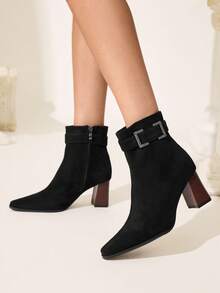 CUCCOO CHICEST Women's Fashion Commuter Rhinestone Decor Chunky Heel Ankle Boots - Black - View 5