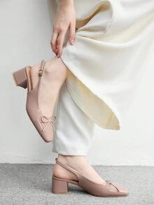 CUCCOO BIZCHIC Women's Fashion Apricot Backstrap Classic Low Chunky Heel Slip-On Pumps, Versatile For Daily, Commute And Work Wear For Christmas Spring Shoes - Dusty Pink - View 3