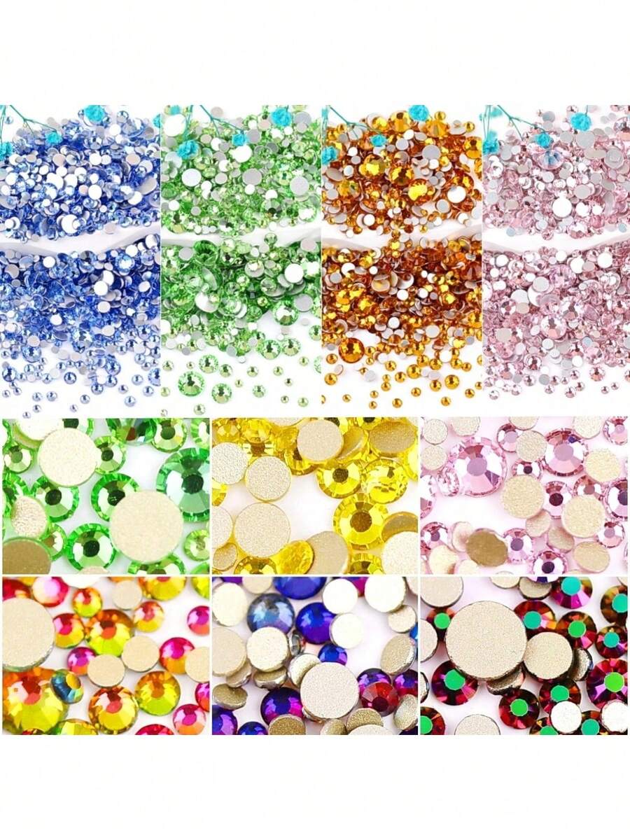 2-6 mm, 6 dimensiuni mixte, 1440 buc/pachet, auriu strălucitor, spate argintiu, spate plat, pietre decorative fără fixare termică, mărgele artistice cu diamant, strasuri, manichiură DIY, decorațiuni, brelocuri, pietre prețioase, consumabile - Dimensiuni mixte - Vizualizare 1