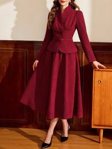 Vintamour Conjunto de traje elegante vintage de mujer con bolsillos, cinturón de pana, chaqueta blazer con botones y falda, conjunto de 2 piezas para negocios/vacaciones, ropa de otoño para mujer, atuendos de otoño para mujer, ropa de invierno para mujer, conjunto de invierno, vestidos elegantes para mujer, conjunto elegante de mujer, abrigo de invierno burdeos para mujer, vestido de invierno para mujer, chaqueta de invierno para mujer, vestidos de otoño para mujer