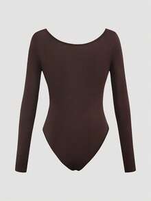 INAWLY Women's Casual Solid Color Slim Fit Long Sleeve Bodysuit, Plus Size